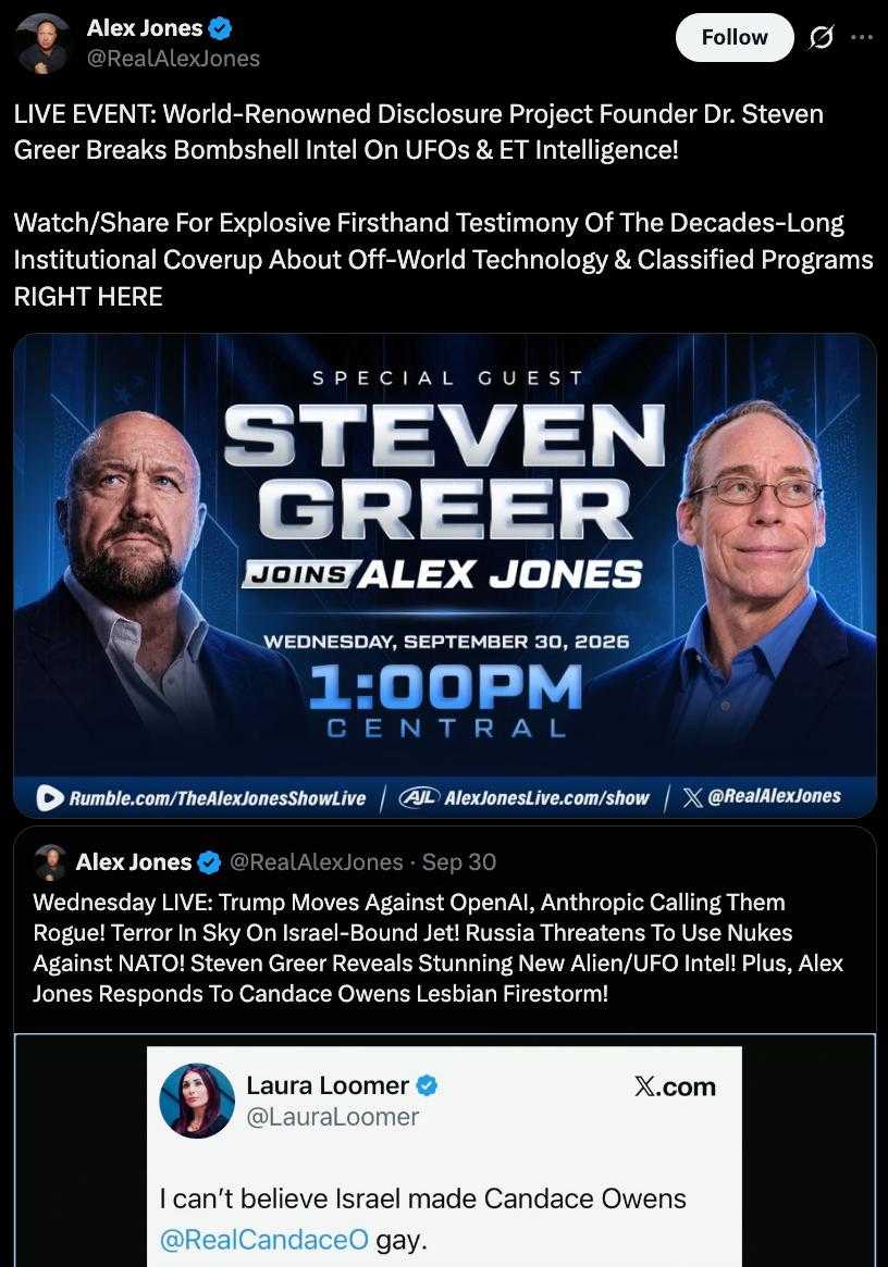 Alex Jones Teams Up with UFO Expert Steven Greer