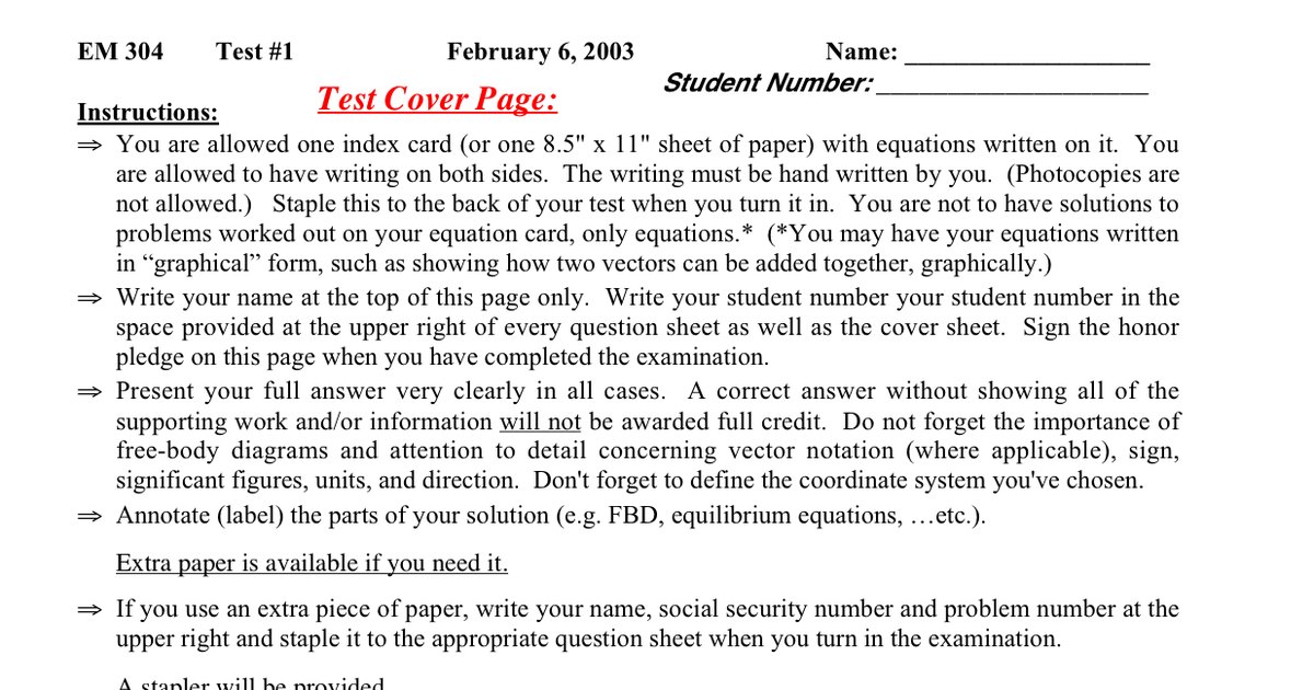 First page of the test