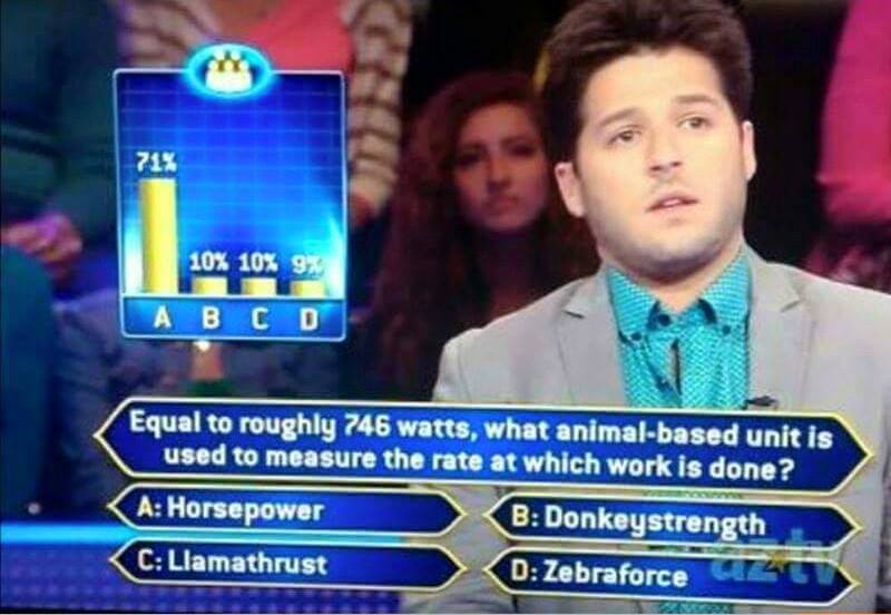 Who Wants to be a Millionaire, Watts, Horsepower