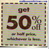 50 percentage off or half price