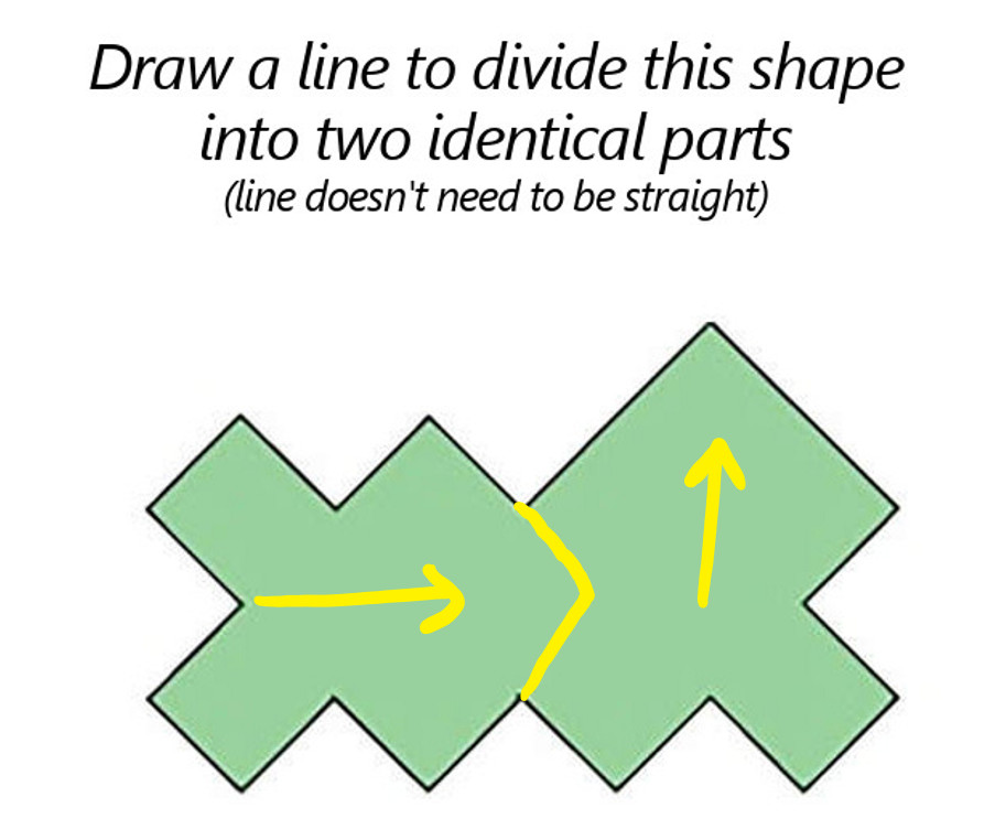 Divide this shape into two identical parts (SOLUTION)